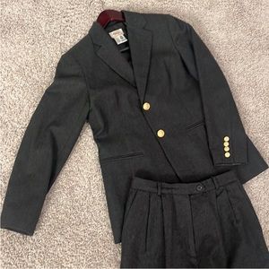 High waisted charcoal wool vintage Talbot's blazer pantsuit with gold buttons